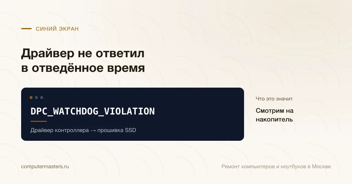 Экран с сообщением «DPC_WATCHDOG_VIOLATION»: смотрим на накопитель, проверять в порядке «Драйвер контроллера → прошивка SSD»