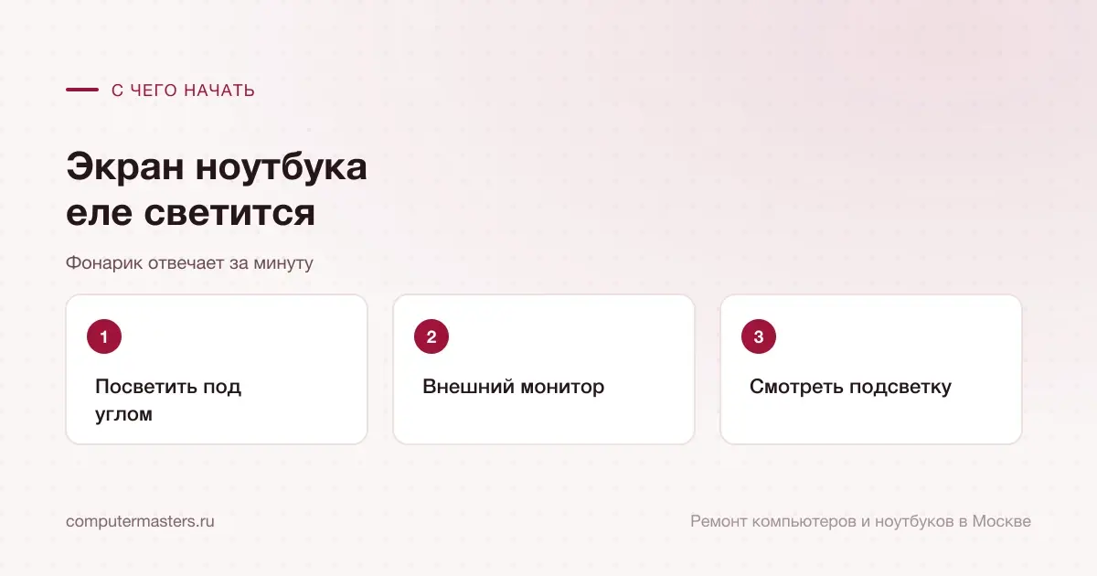 Три шага по порядку: посветить под углом, внешний монитор, смотреть подсветку