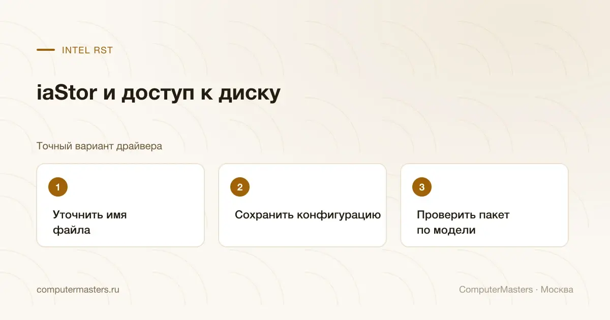 Последовательность проверки Intel RST без изменения режима диска