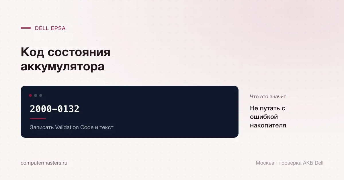 Код батареи Dell ePSA 2000-0132 и напоминание сохранить Validation Code