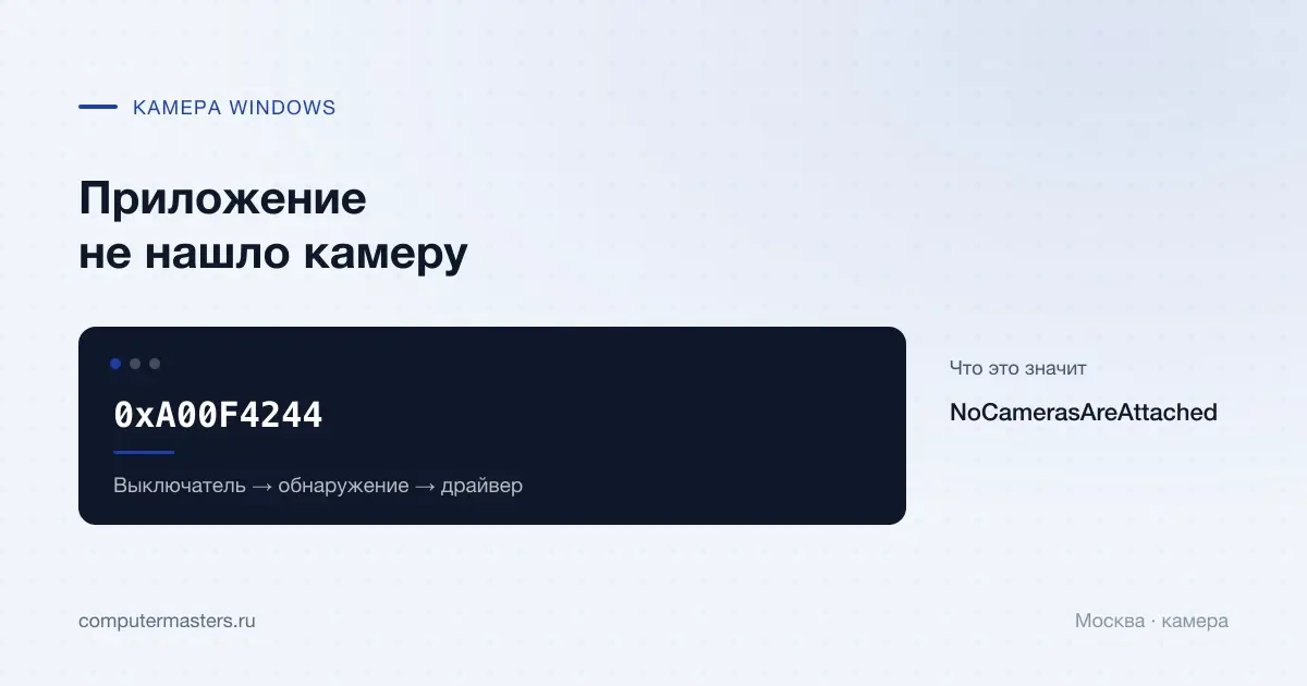 Код 0xA00F4244 NoCamerasAreAttached в схеме проверки камеры Windows, Москва