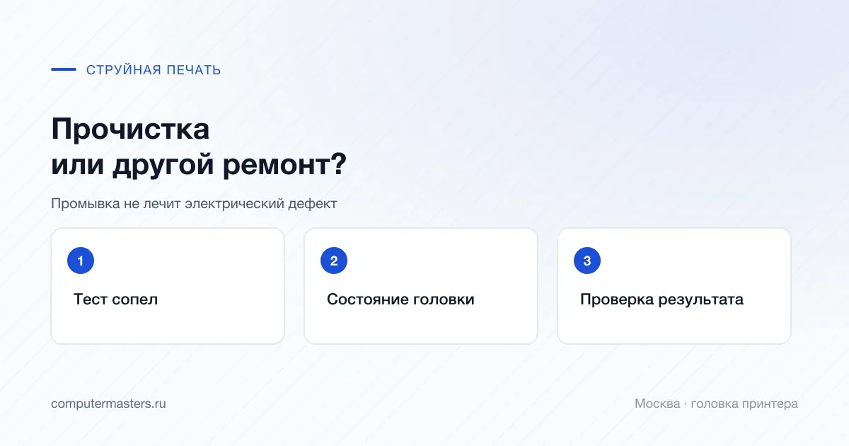 Тест сопел, оценка головки и проверка восстановления