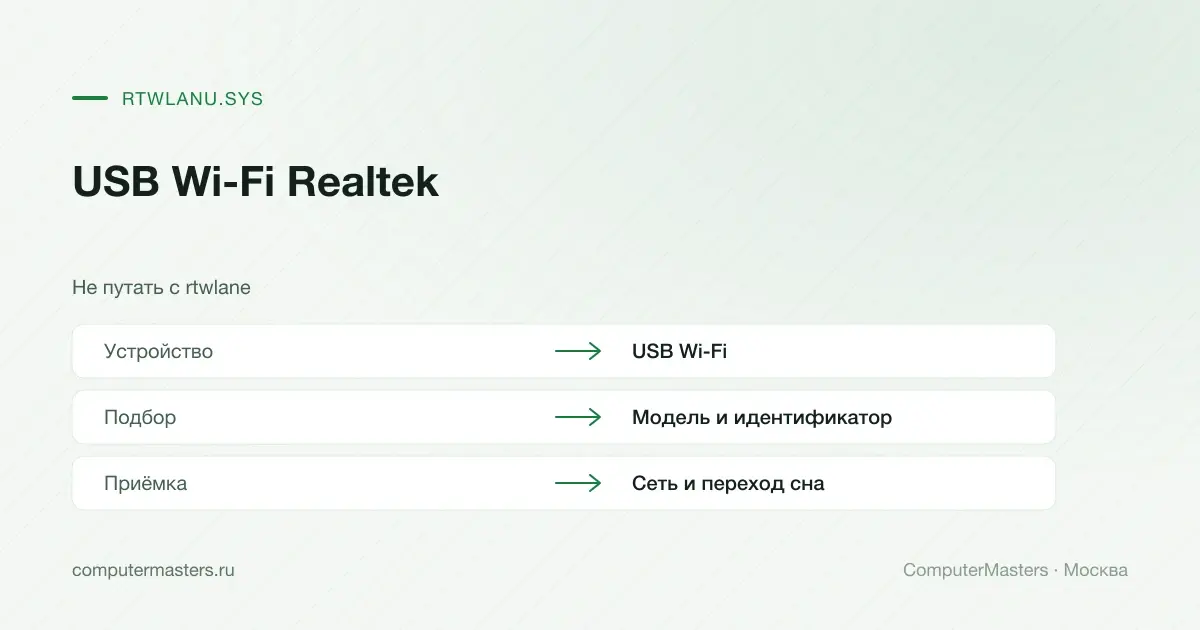 Проверка USB Wi-Fi Realtek и rtwlanu.sys