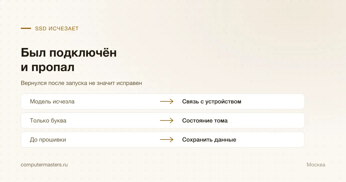 Различие исчезновения SSD и буквы тома