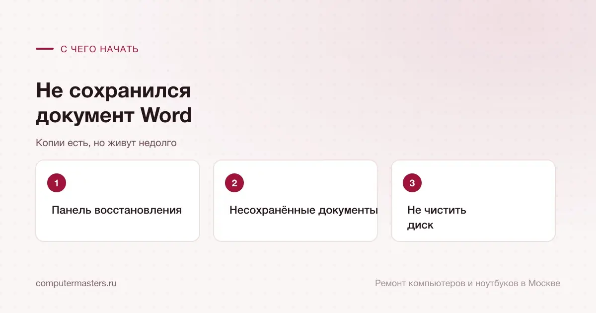 Три шага по порядку: панель восстановления, несохранённые документы, не чистить диск
