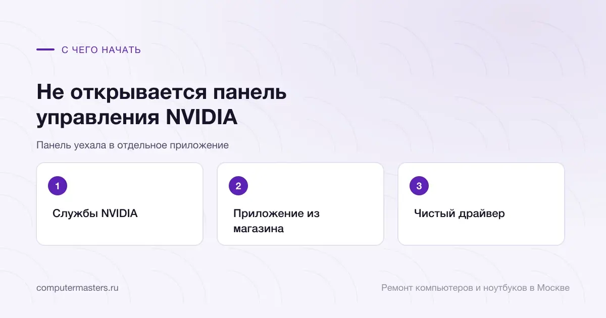Три шага по порядку: службы nvidia, приложение из магазина, чистый драйвер