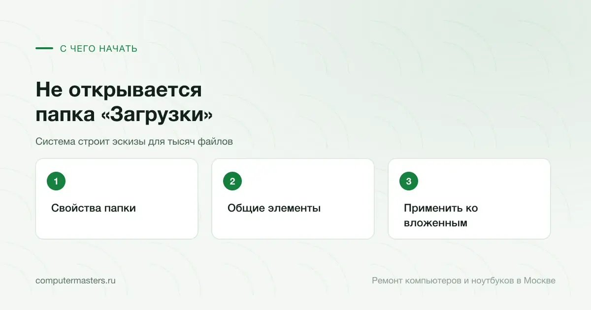 Три шага по порядку: свойства папки, общие элементы, применить ко вложенным