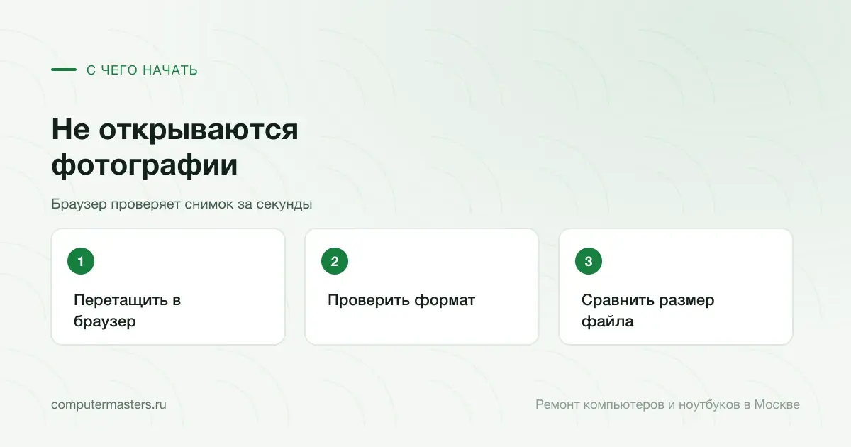 Три шага по порядку: перетащить в браузер, проверить формат, сравнить размер файла