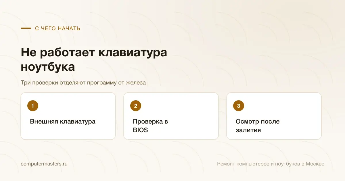 Три шага по порядку: внешняя клавиатура, проверка в bios, осмотр после залития