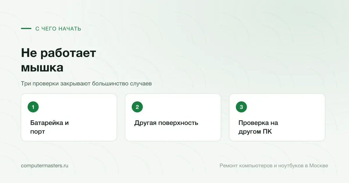 Три шага по порядку: батарейка и порт, другая поверхность, проверка на другом пк