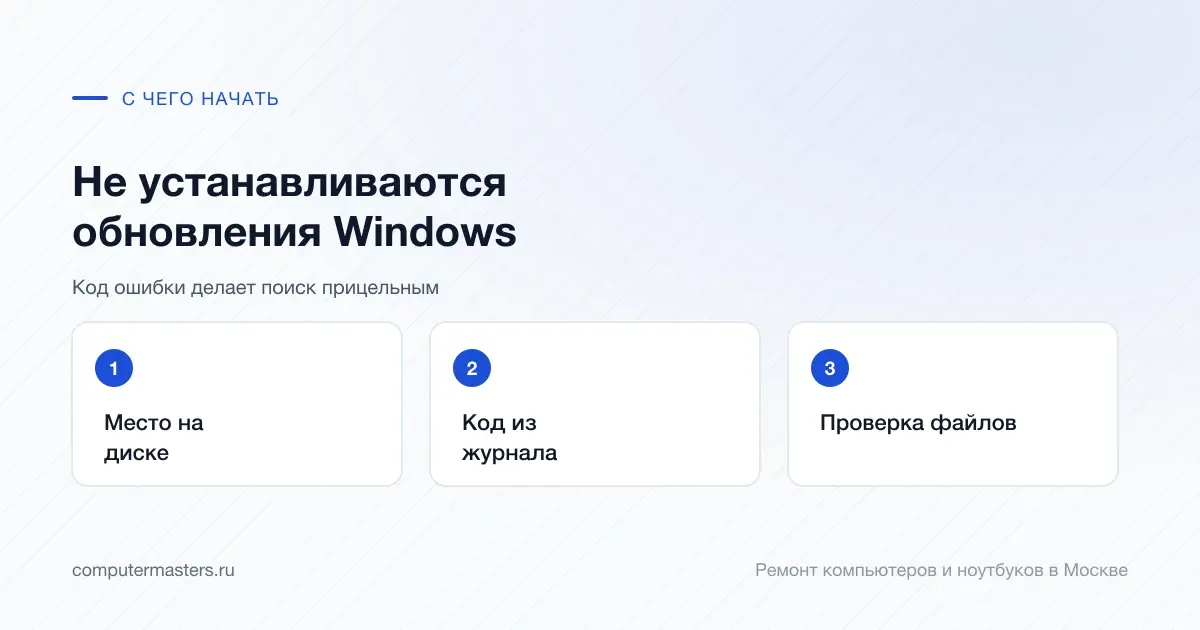 Три шага по порядку: место на диске, код из журнала, проверка файлов