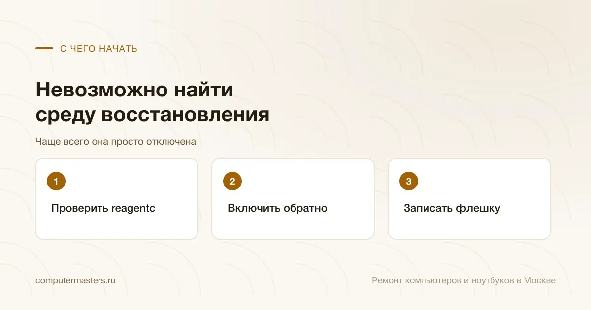 Три шага по порядку: проверить reagentc, включить обратно, записать флешку