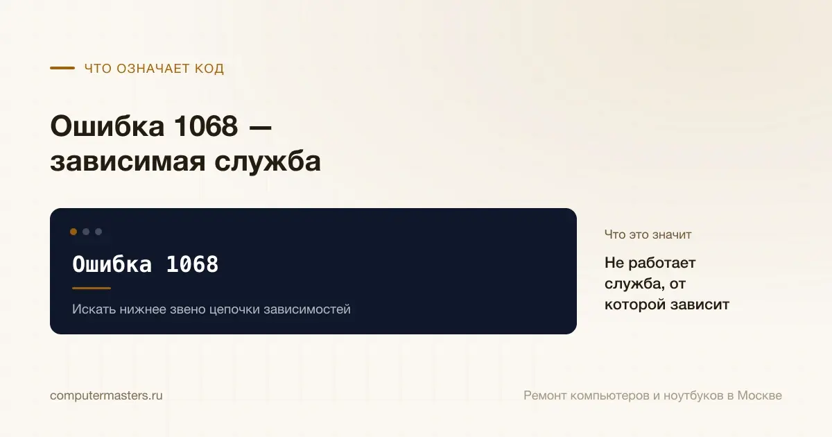 Экран с сообщением «Ошибка 1068»: не работает служба, от которой зависит эта, проверять в порядке «Искать нижнее звено цепочки зависимостей»