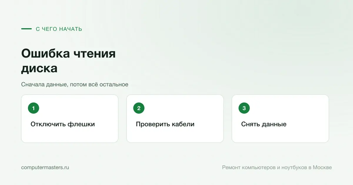 Три шага по порядку: отключить флешки, проверить кабели, снять данные