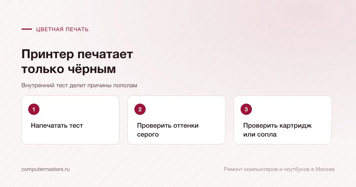 Три шага по порядку: напечатать тест, проверить оттенки серого, проверить картридж или сопла