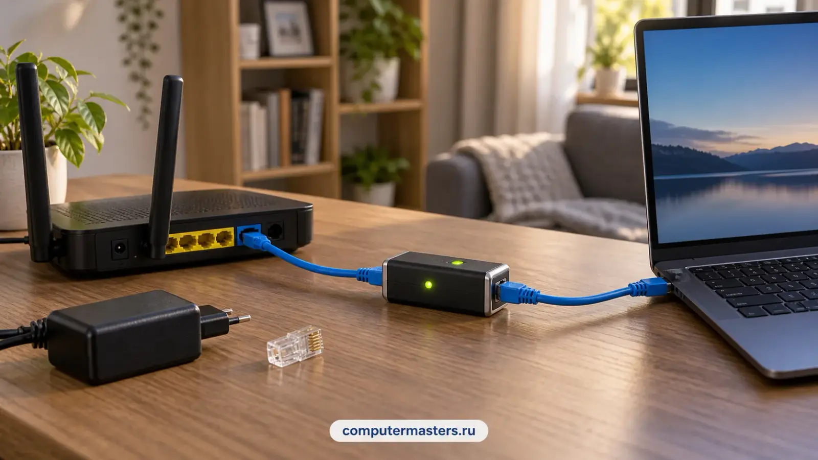 Проверка интернет-подключения между роутером и ноутбуком кабельным тестером